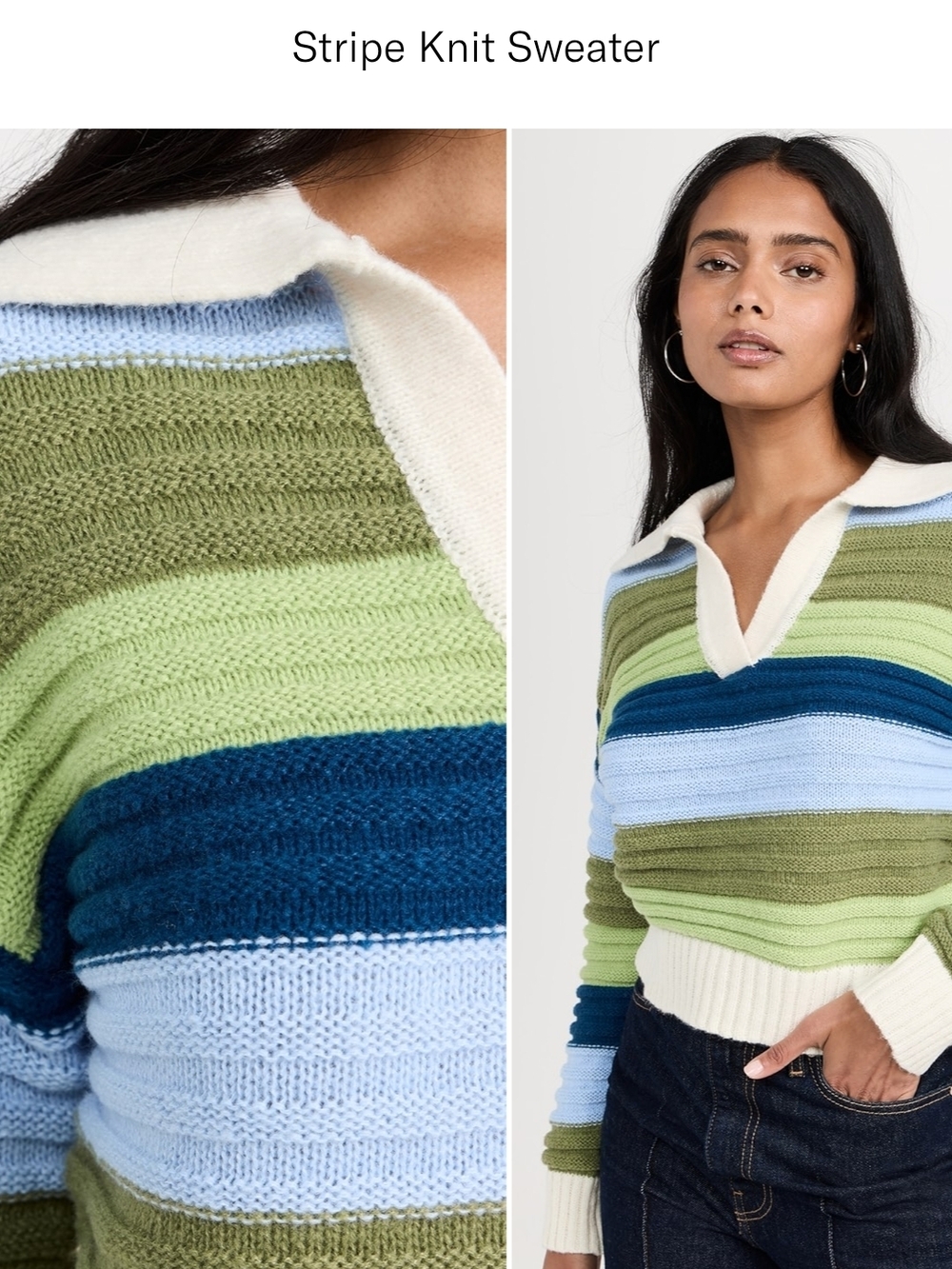 English Factory Striped V-Neck Sweater in Blue, Green & Cream